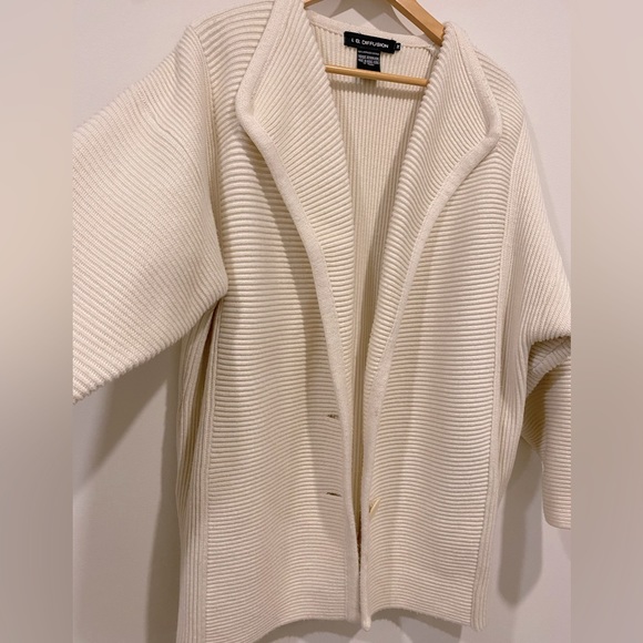 I.B. DIFFUSION oversized cream knit sweater jacket - Picture 3 of 5